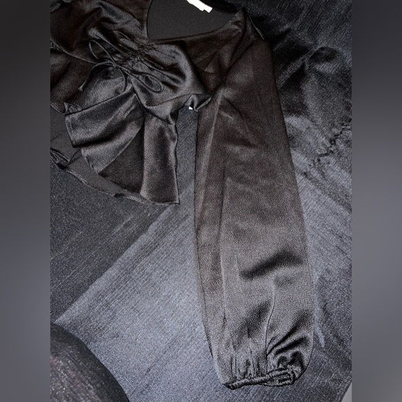 All in Favor Tie Front Satin Peplum Top in Black - Picture 5 of 10